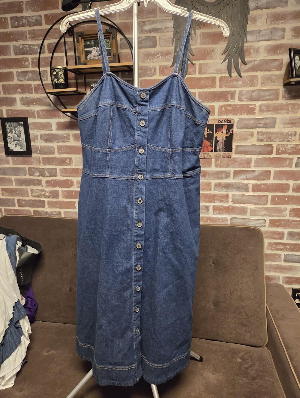 Universal Thread Denim Spaghetti-Strap Dress in Dark Blue